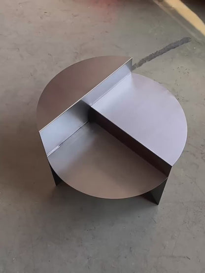 Stainless Steel Silver Coffee Living Room Table │ Japandi Modern Round Metal Layered Bedside Table Furniture
