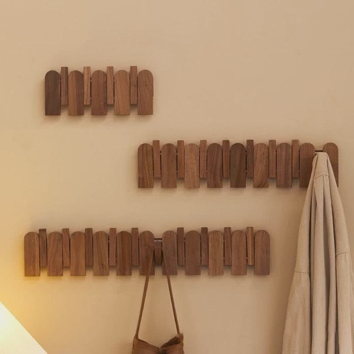 Black Walnut Foldable Wall Hanging Hooks Hanger │ Modern Nordic Rack for Clothes Bags Coat │ Entrance Door Home Decoration Besontique