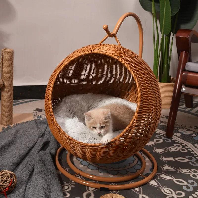 Rattan Cat Nest Hanging Basket | Pet-Friendly Pet Hammock Cat Dog Furniture - Besontique