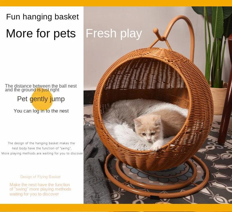 Rattan Cat Nest Hanging Basket | Pet-Friendly Pet Hammock Cat Dog Furniture - Besontique