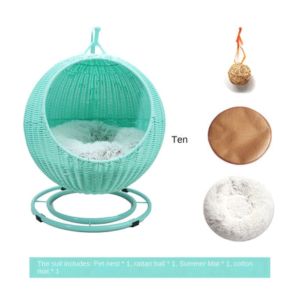 Rattan Cat Nest Hanging Basket | Pet-Friendly Pet Hammock Cat Dog Furniture - Besontique Home