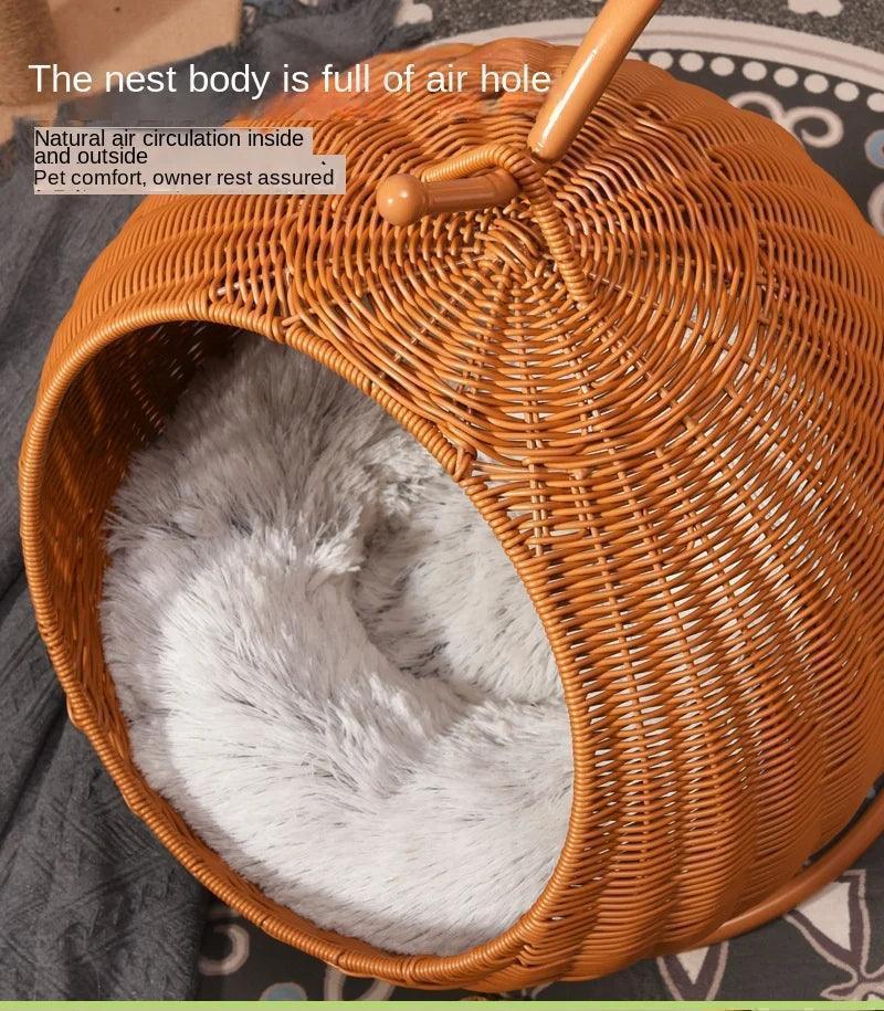 Rattan Cat Nest Hanging Basket | Pet-Friendly Pet Hammock Cat Dog Furniture - Besontique Home