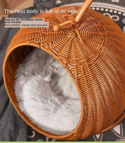 Rattan Cat Nest Hanging Basket | Pet-Friendly Pet Hammock Cat Dog Furniture - Besontique Home