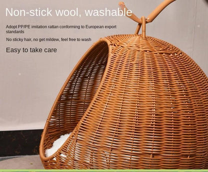 Rattan Cat Nest Hanging Basket | Pet-Friendly Pet Hammock Cat Dog Furniture - Besontique Home
