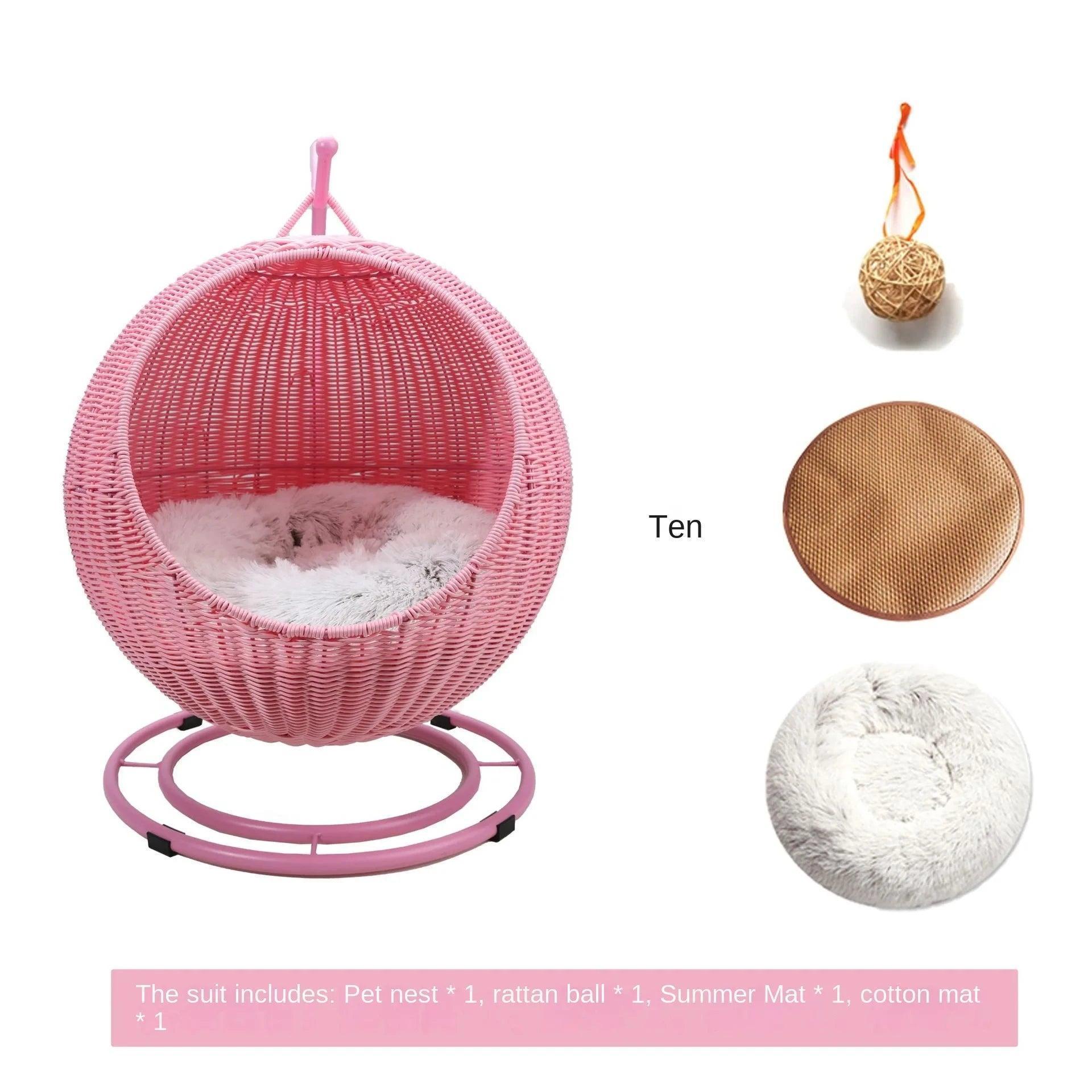 Rattan Cat Nest Hanging Basket | Pet-Friendly Pet Hammock Cat Dog Furniture - Besontique Home