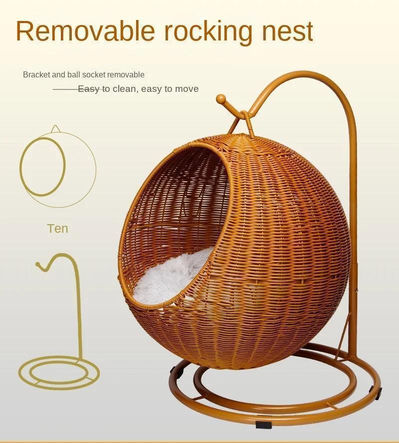 Rattan Cat Nest Hanging Basket | Pet-Friendly Pet Hammock Cat Dog Furniture - Besontique Home