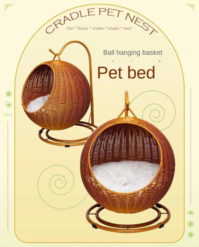 Rattan Cat Nest Hanging Basket | Pet-Friendly Pet Hammock Cat Dog Furniture - Besontique Home