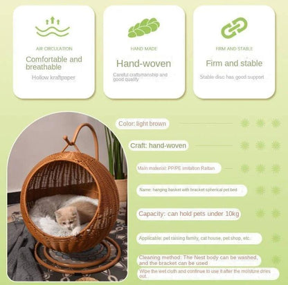 Rattan Cat Nest Hanging Basket | Pet-Friendly Pet Hammock Cat Dog Furniture - Besontique Home