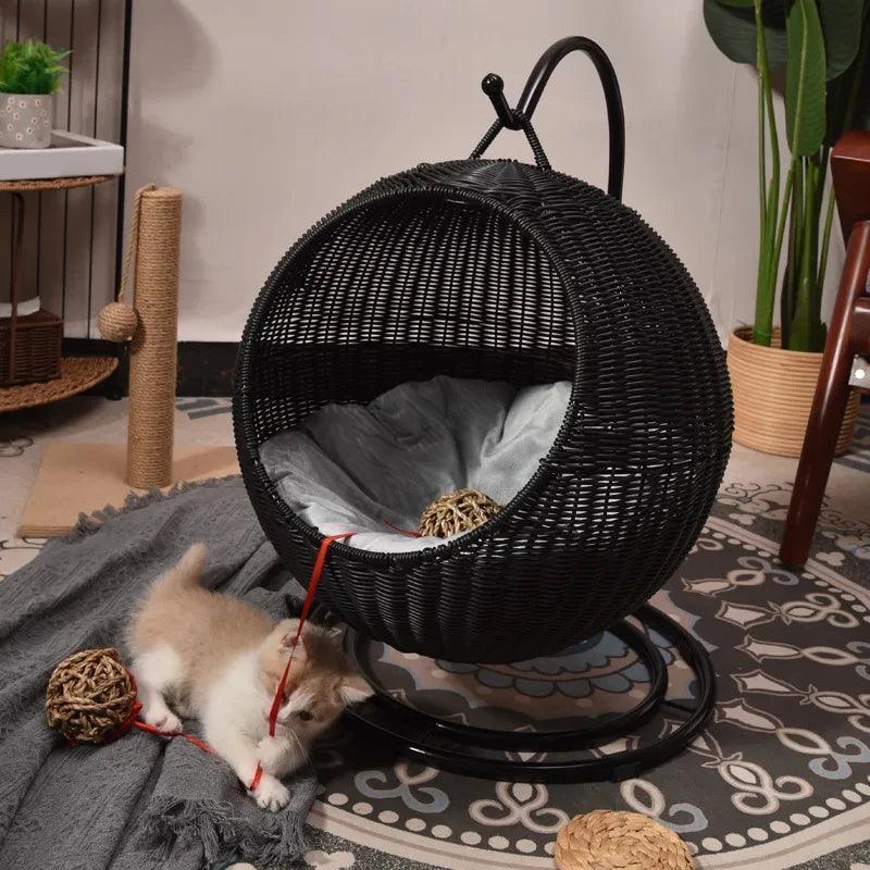Rattan Cat Nest Hanging Basket | Pet-Friendly Pet Hammock Cat Dog Furniture - Besontique Home
