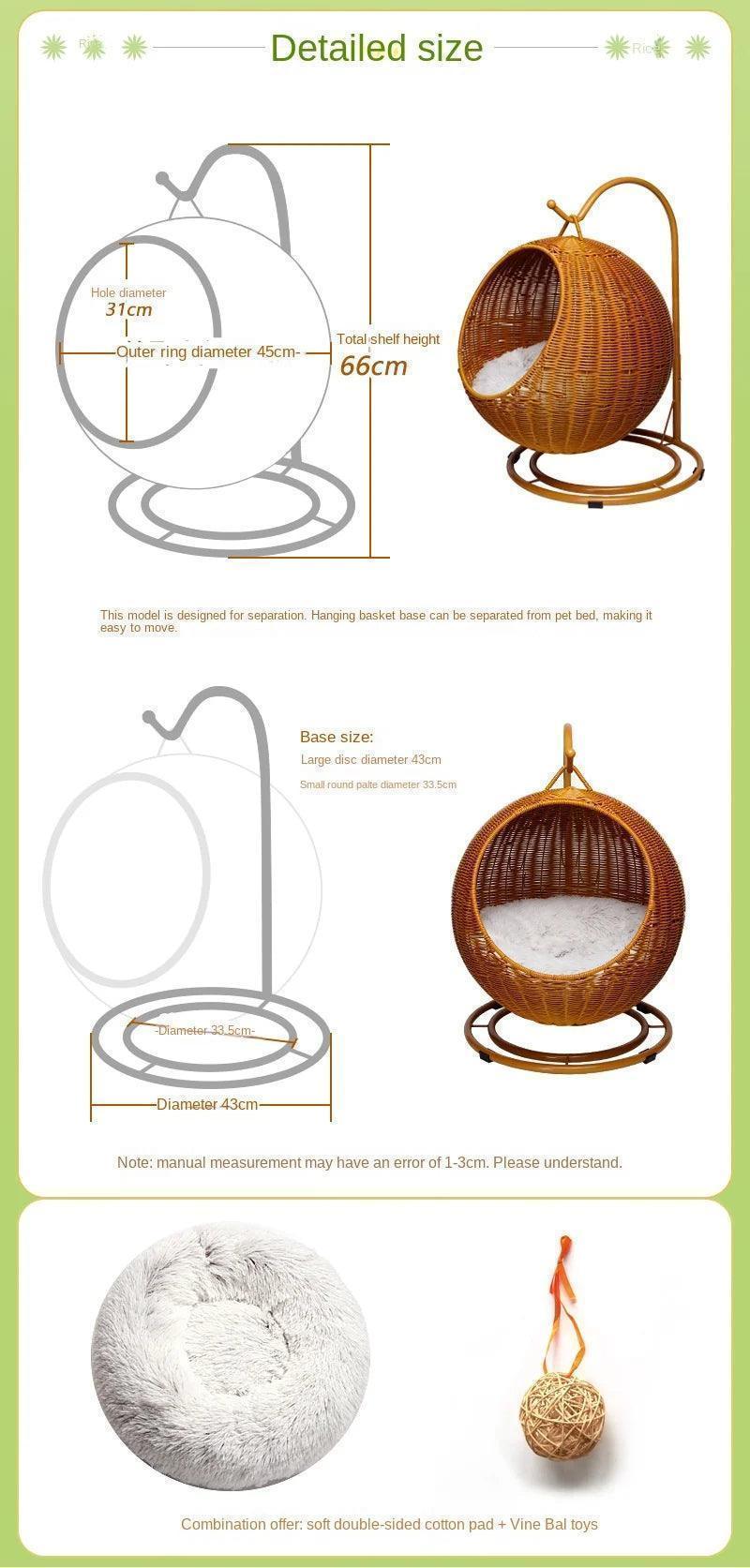 Rattan Cat Nest Hanging Basket | Pet-Friendly Pet Hammock Cat Dog Furniture - Besontique Home