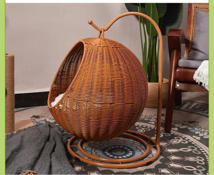 Rattan Cat Nest Hanging Basket | Pet-Friendly Pet Hammock Cat Dog Furniture - Besontique Home