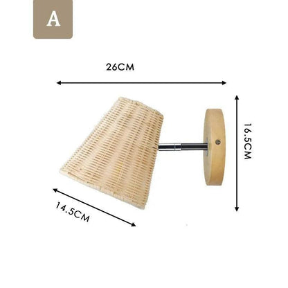 Rattan Hand-Woven Bedside Wall Lighting Lamp │ Modern Retro Rotatable Wall Light - Besontique Home