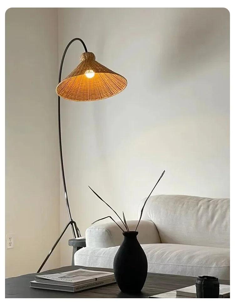 Rattan Shade Tripod Floor Lamp │ Modern Vintage Japandi Home Standing Light - Besontique Home