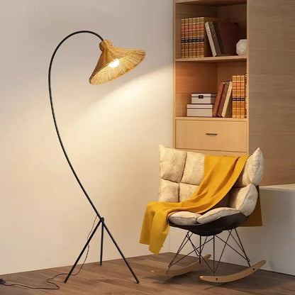 Rattan Shade Tripod Floor Lamp │ Modern Vintage Japandi Home Standing Light - Besontique Home