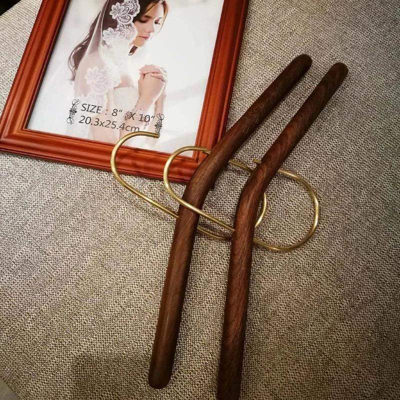Retro Style Beech Wood Brass Clothes Hanger │ Design Seamless Clothes Coat Trousers Wardrobe Organizer - Besontique Home