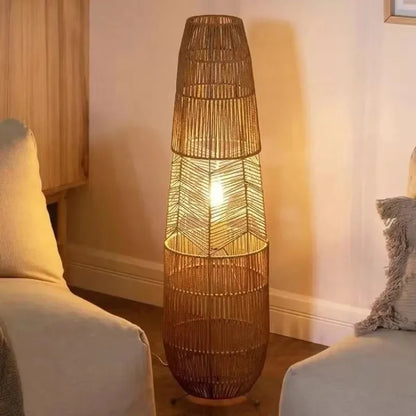 Retro Style Hemp Rope Floor Lamp │ Japandi Rattan Weaving Home Tripod Standing Light - Besontique Home