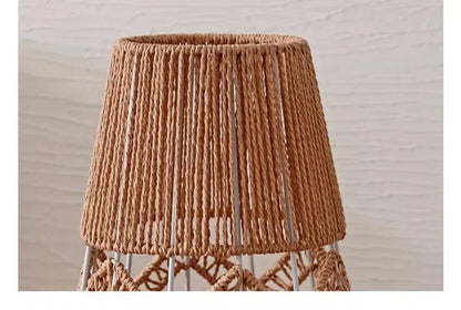 Retro Style Linen Art Hemp Rope Floor Lamp │ Japandi Rattan Weaving Home Tripod Standing Light - Besontique Home