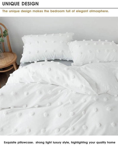 Simple White Luxury Pinch Pleat Bedding Set │ High Quality Quilt Bed Duvet cover Pillow case - Besontique Home
