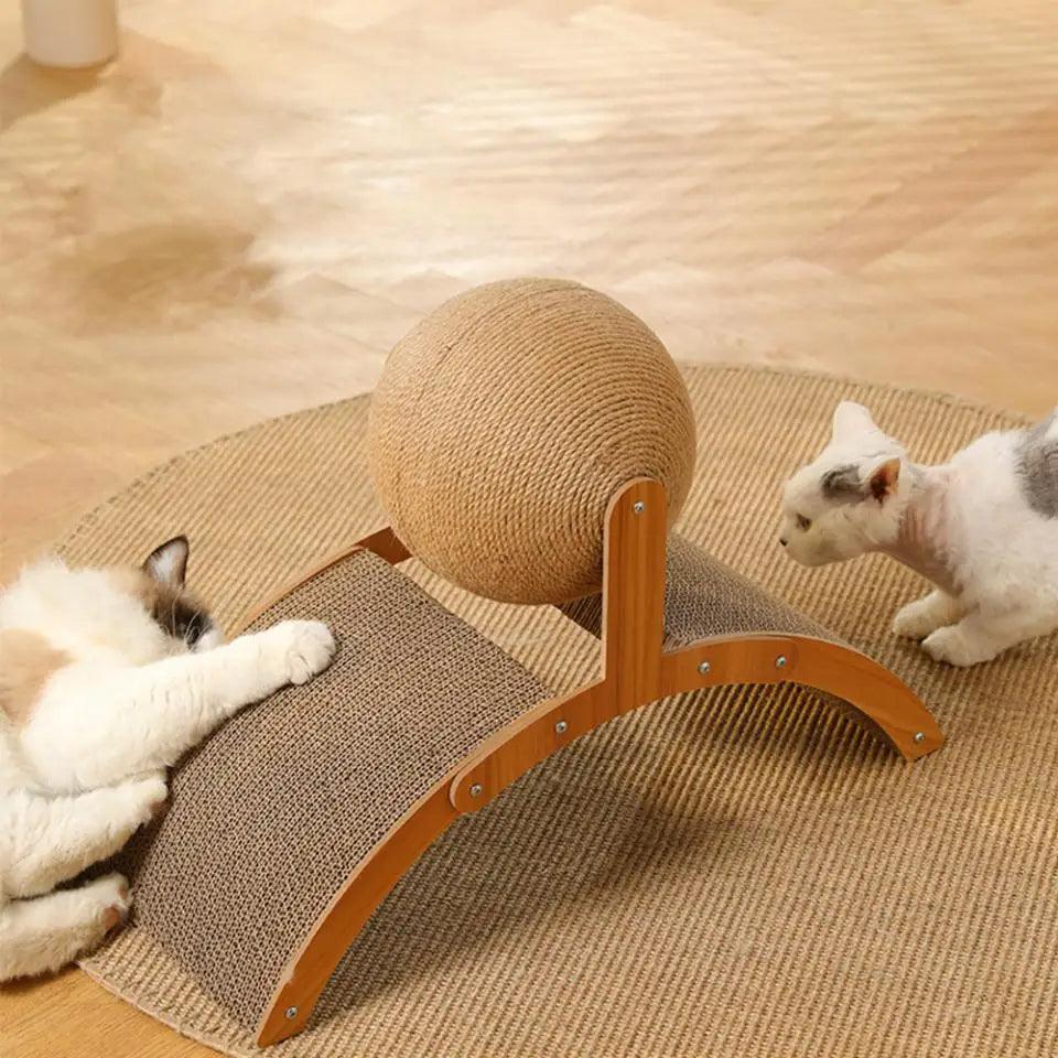 Sisal Rope Ball Wooden Cat Scratcher Scraper | Pet-Friendly 2 In 1 Wear-Resistant Scratching Board Pad Furniture - Besontique