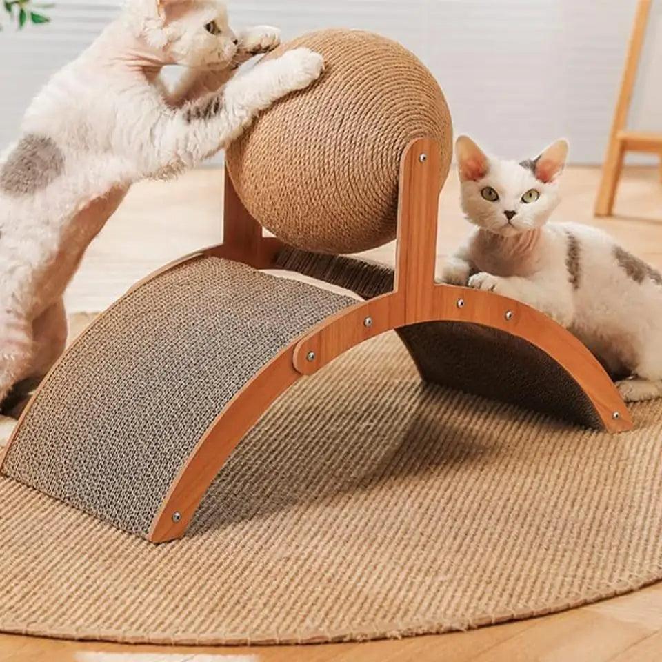 Sisal Rope Ball Wooden Cat Scratcher Scraper | Pet-Friendly 2 In 1 Wear-Resistant Scratching Board Pad Furniture - Besontique