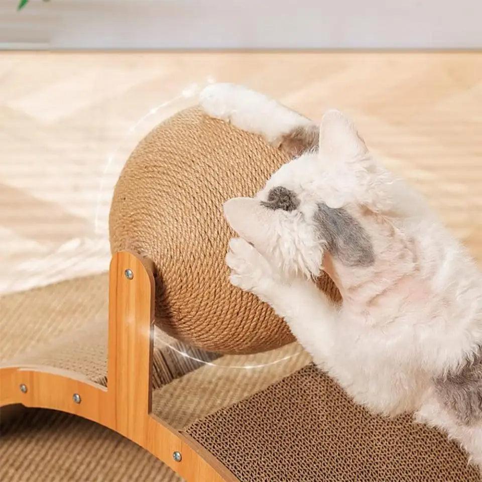 Sisal Rope Ball Wooden Cat Scratcher Scraper | Pet-Friendly 2 In 1 Wear-Resistant Scratching Board Pad Furniture - Besontique