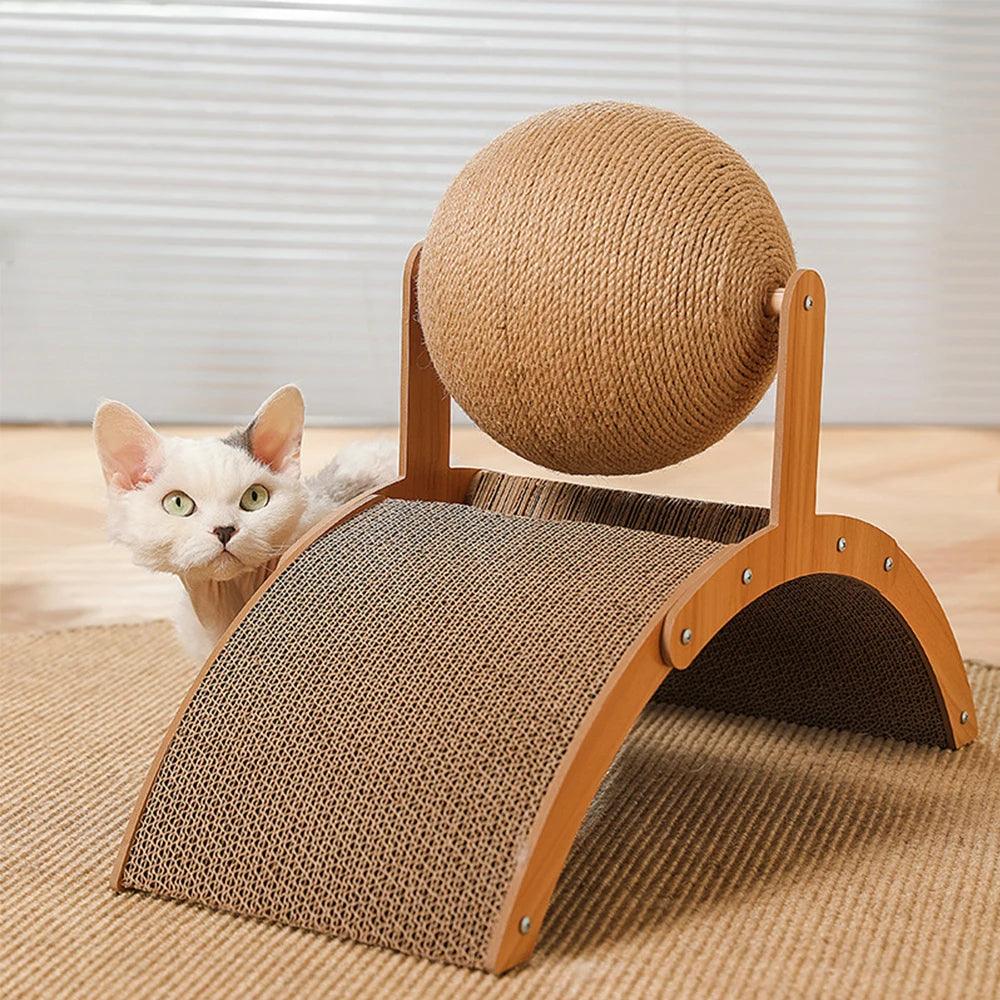 Sisal Rope Ball Wooden Cat Scratcher Scraper | Pet-Friendly 2 In 1 Wear-Resistant Scratching Board Pad Furniture - Besontique