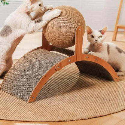 Sisal Rope Ball Wooden Cat Scratcher Scraper | Pet-Friendly 2 In 1 Wear-Resistant Scratching Board Pad Furniture - Besontique Home