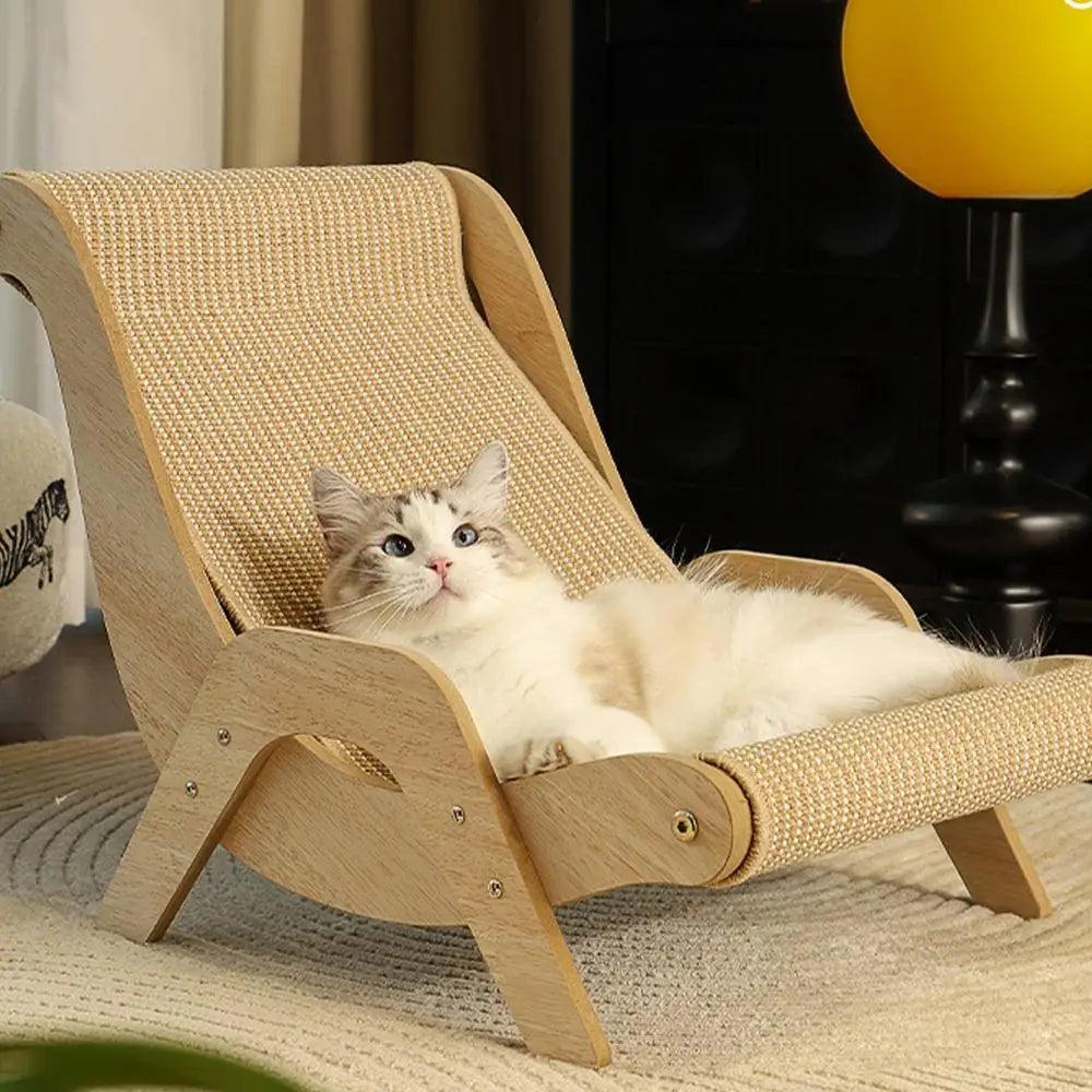 Sisal Wooden Cat Lounge Chair | Pet-Friendly Multi-Functional Cat Scratcher Furniture - Besontique