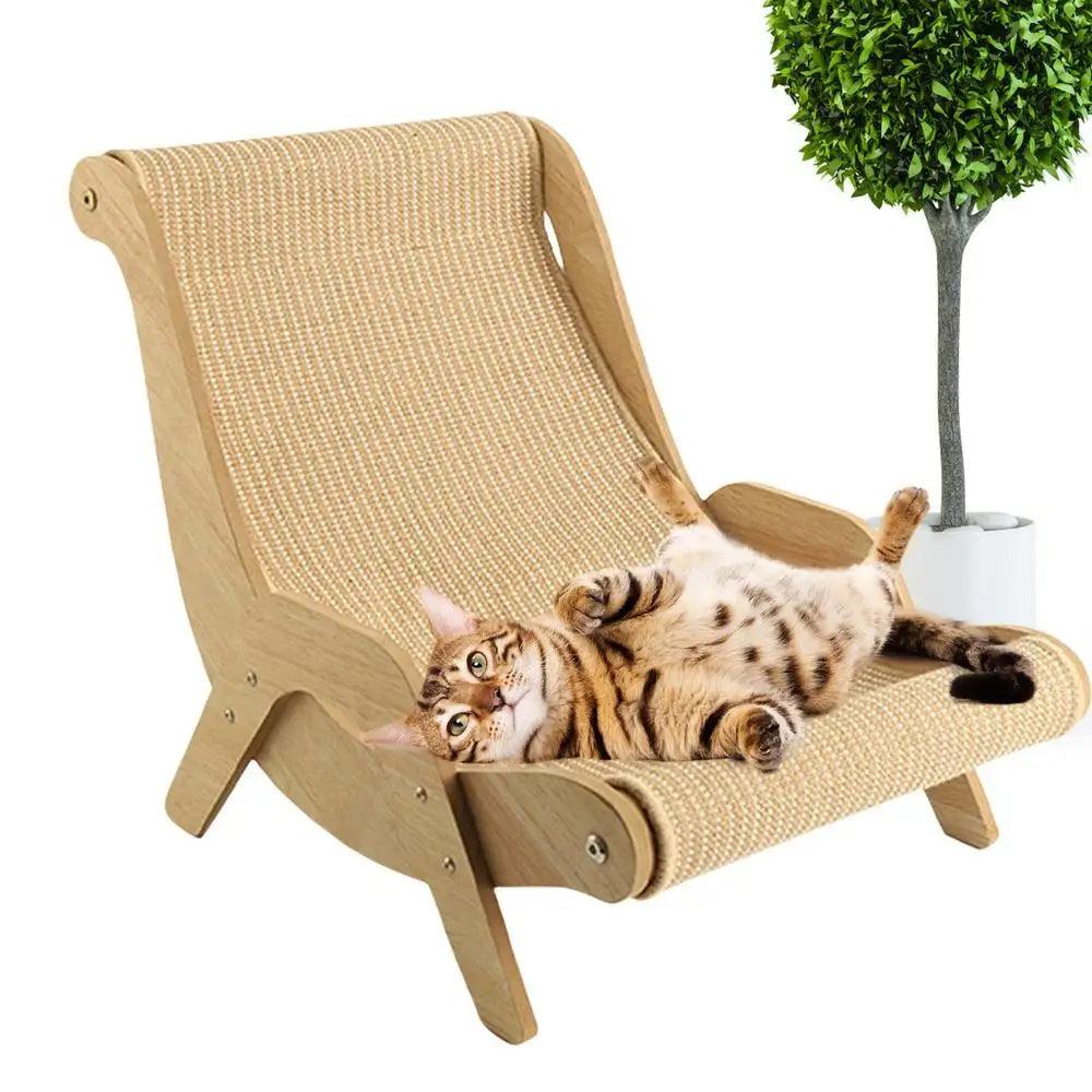 Sisal Wooden Cat Lounge Chair | Pet-Friendly Multi-Functional Cat Scratcher Furniture - Besontique