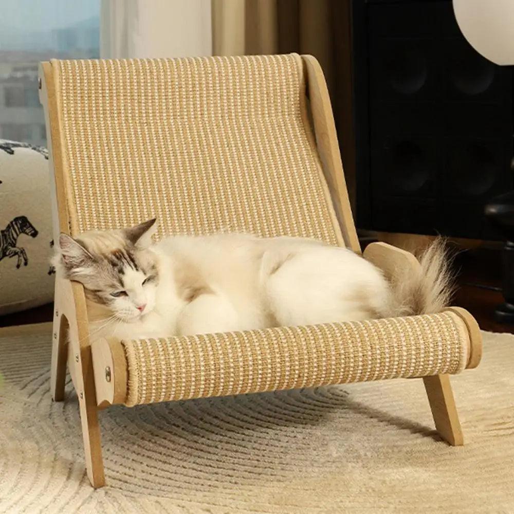 Sisal Wooden Cat Lounge Chair | Pet-Friendly Multi-Functional Cat Scratcher Furniture - Besontique