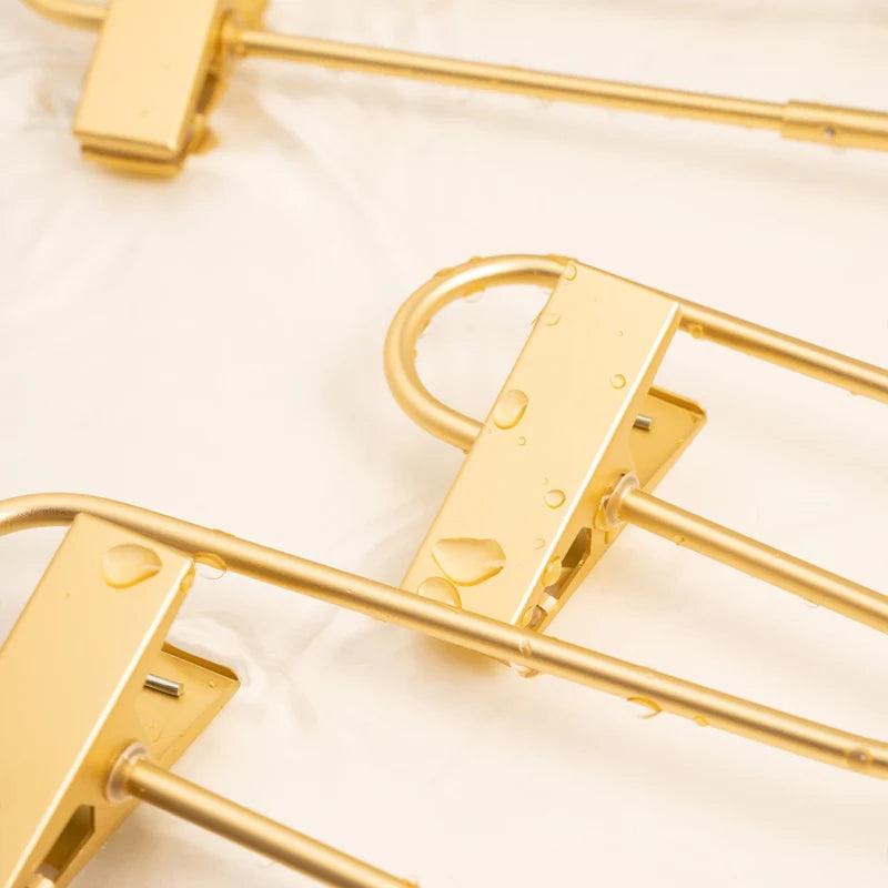 Slim Gold Skirts Pants Hangers with Clips │ Sleek Metal Clothes Wardrobe Trouser Rack - Besontique Home