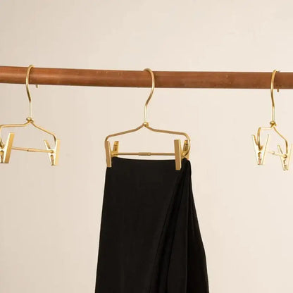 Slim Gold Skirts Pants Hangers with Clips │ Sleek Metal Clothes Wardrobe Trouser Rack - Besontique Home