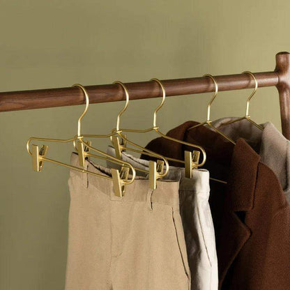 Slim Gold Skirts Pants Hangers with Clips │ Sleek Metal Clothes Wardrobe Trouser Rack - Besontique Home