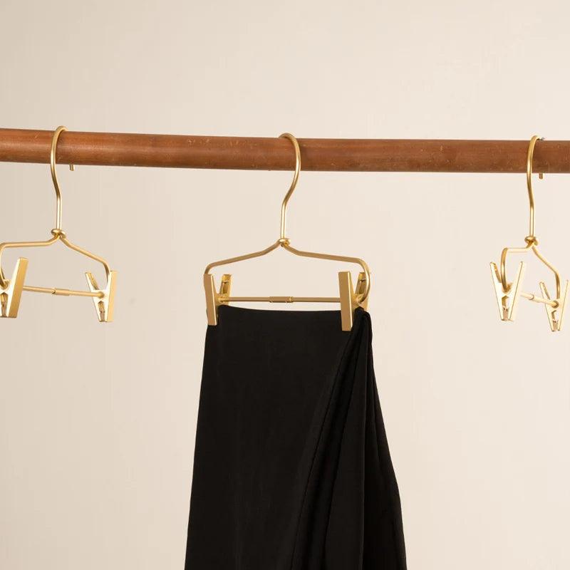 Slim Gold Skirts Pants Hangers with Clips │ Sleek Metal Clothes Wardrobe Trouser Rack - Besontique Home