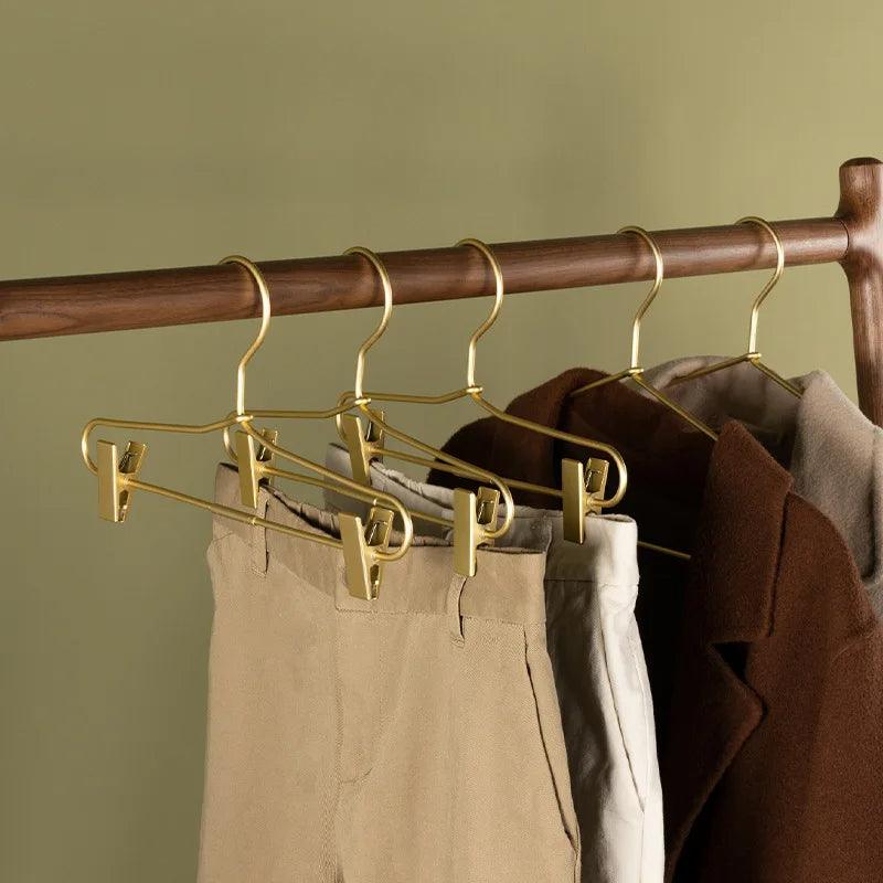 Slim Gold Skirts Pants Hangers with Clips │ Sleek Metal Clothes Wardrobe Trouser Rack - Besontique Home