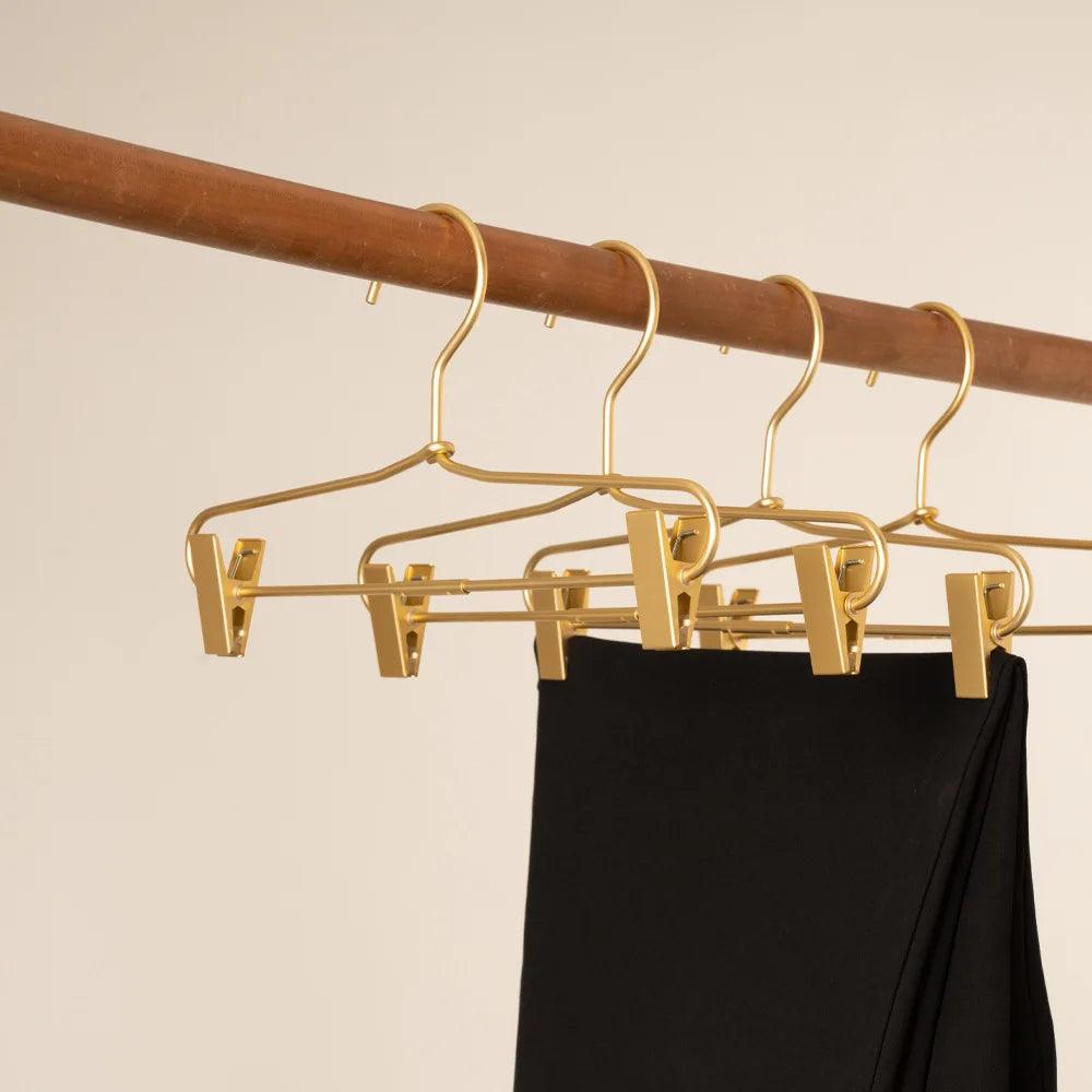 Slim Gold Skirts Pants Hangers with Clips │ Sleek Metal Clothes Wardrobe Trouser Rack - Besontique Home