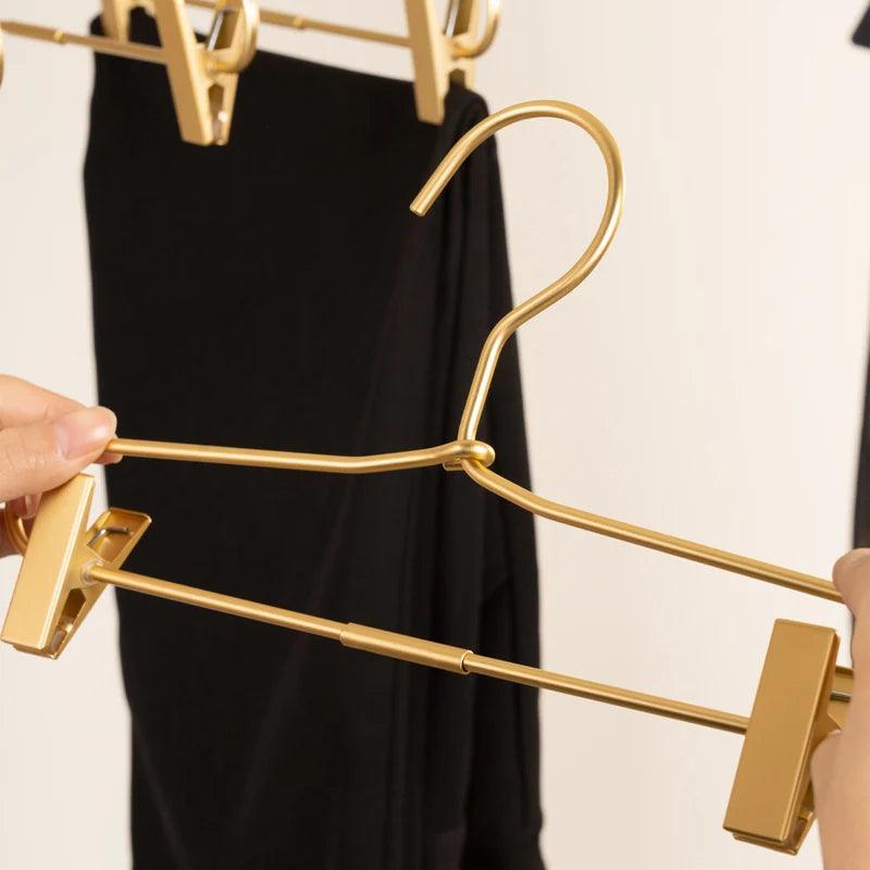 Slim Gold Skirts Pants Hangers with Clips │ Sleek Metal Clothes Wardrobe Trouser Rack - Besontique Home