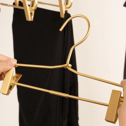 Slim Gold Skirts Pants Hangers with Clips │ Sleek Metal Clothes Wardrobe Trouser Rack - Besontique Home