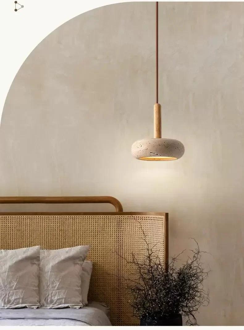 Small Travertine Marble Ceiling Lamp │ Modern Rustic Pendant Bedside Chandeliers Hanging Light - Besontique Home