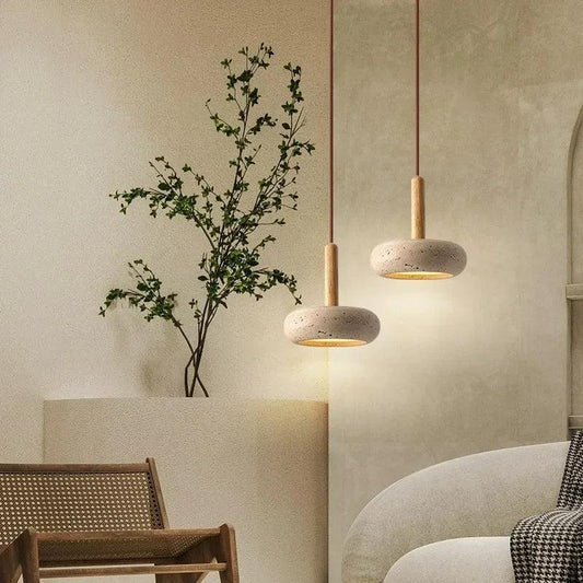 Small Travertine Marble Ceiling Lamp │ Modern Rustic Pendant Bedside Chandeliers Hanging Light - Besontique Home