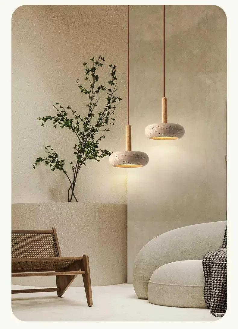 Small Travertine Marble Ceiling Lamp │ Modern Rustic Pendant Bedside Chandeliers Hanging Light - Besontique Home