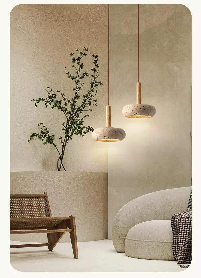Small Travertine Marble Ceiling Lamp │ Modern Rustic Pendant Bedside Chandeliers Hanging Light - Besontique Home