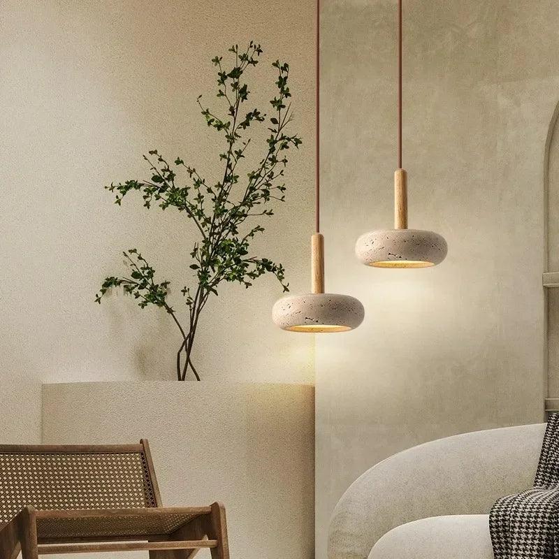 Small Travertine Marble Ceiling Lamp │ Modern Rustic Pendant Bedside Chandeliers Hanging Light - Besontique Home