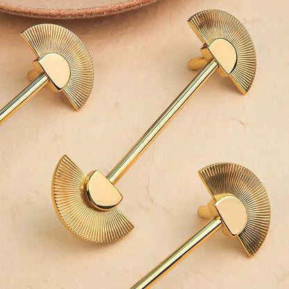 Solid Brass Fan Shaped Furniture Door Knob │ Polished Gold Kitchen Cabinet Handles - Besontique Home