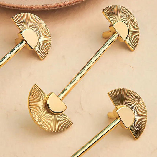 Solid Brass Fan Shaped Furniture Door Knob │ Polished Gold Kitchen Cabinet Handles - Besontique Home