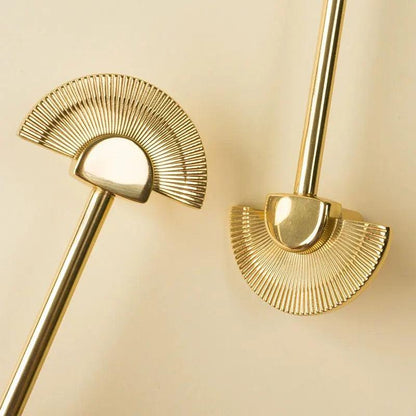 Solid Brass Fan Shaped Furniture Door Knob │ Polished Gold Kitchen Cabinet Handles - Besontique Home