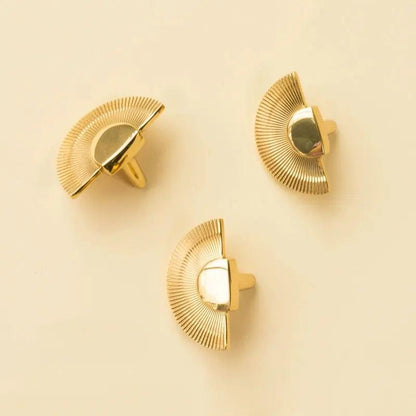 Solid Brass Fan Shaped Furniture Door Knob │ Polished Gold Kitchen Cabinet Handles - Besontique Home