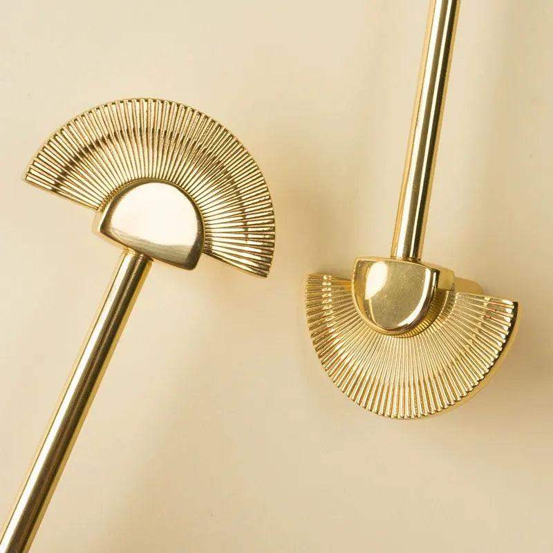 Solid Brass Fan Shaped Furniture Door Knob │ Polished Gold Kitchen Cabinet Handles - Besontique Home
