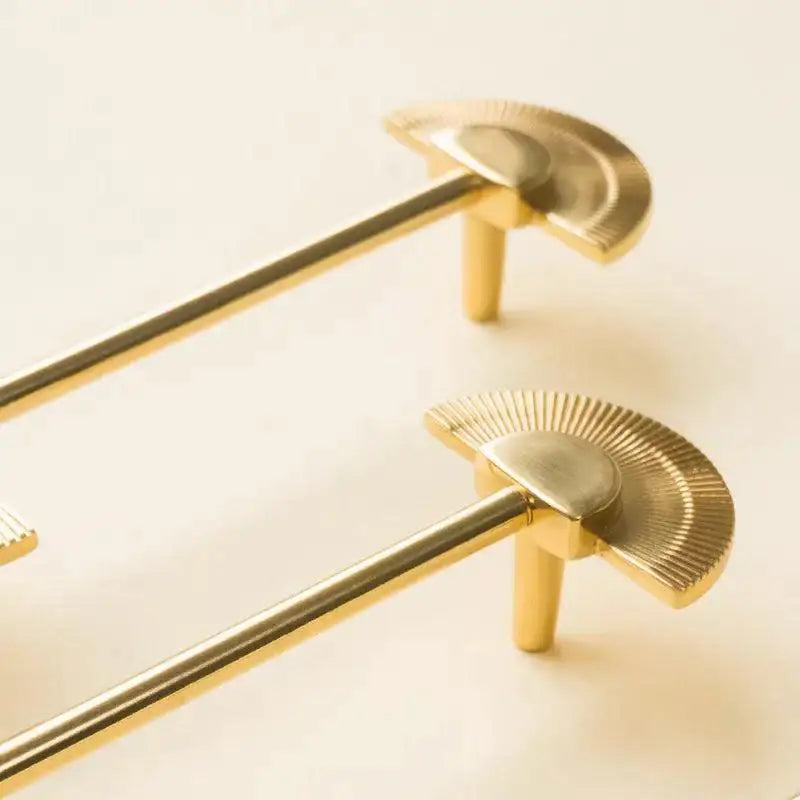 Solid Brass Fan Shaped Furniture Door Knob │ Polished Gold Kitchen Cabinet Handles - Besontique Home