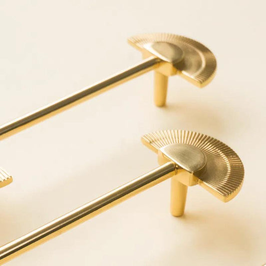Solid Brass Fan Shaped Furniture Door Knob │ Polished Gold Kitchen Cabinet Handles - Besontique Home
